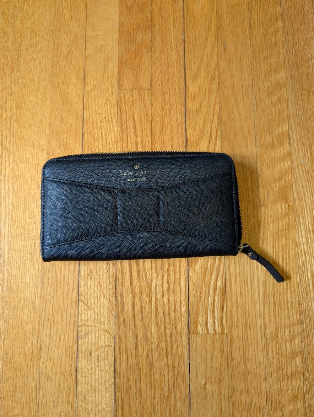 Kate Spade Black Saffiano Leather Bow Zip Around Continental Wallet